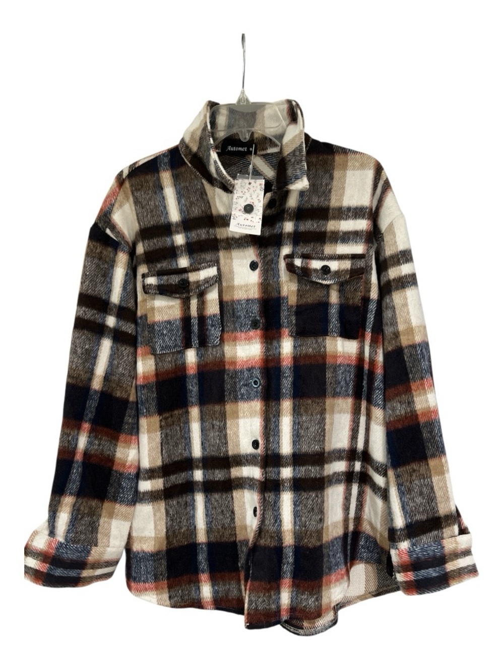 Plaid Fleece Jacket - Brown Cream Navy by Autonet